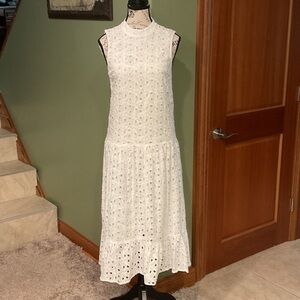 Topshop White Eyelet Midi Dress, Size 2
